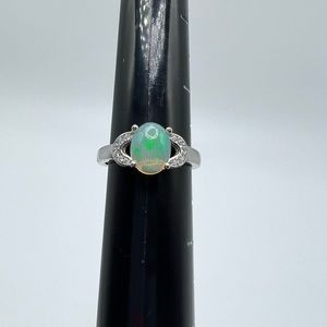 Ethiopian Opal Ring Sterling Silver 925 SZ. 8 Clear Gemstone Prong Jewelry